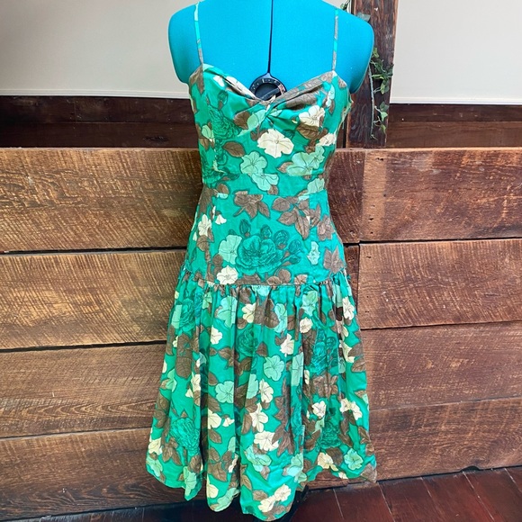 Anthro Moulinette Sours Drop Waist Floral Tie Strap Cotton Dress w Light Boning - Picture 3 of 12